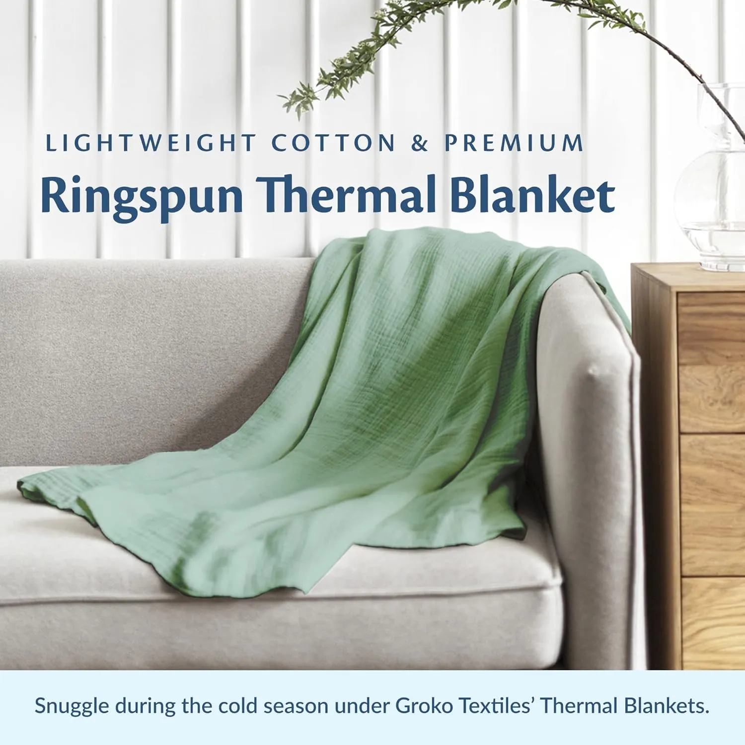 100% Soft Premium Ringspun Cotton Thermal Blanket Twin Size 66x96 Lightweight Warm Soft Breathable Blanket (Sand, 1)