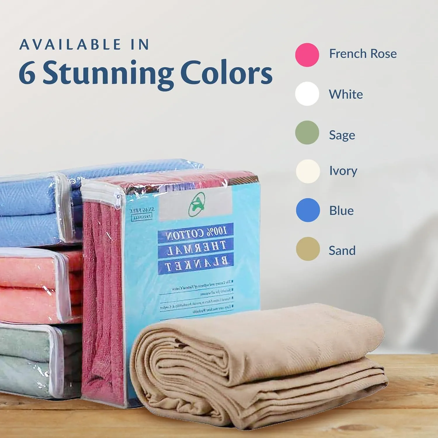 100% Soft Premium Ringspun Cotton Thermal Blanket Twin Size 66x96 Lightweight Warm Soft Breathable Blanket (Sand, 1)