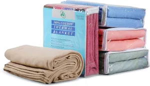 100% Soft Premium Ringspun Cotton Thermal Blanket Twin Size 66x96 Lightweight Warm Soft Breathable Blanket (Sand, 1)