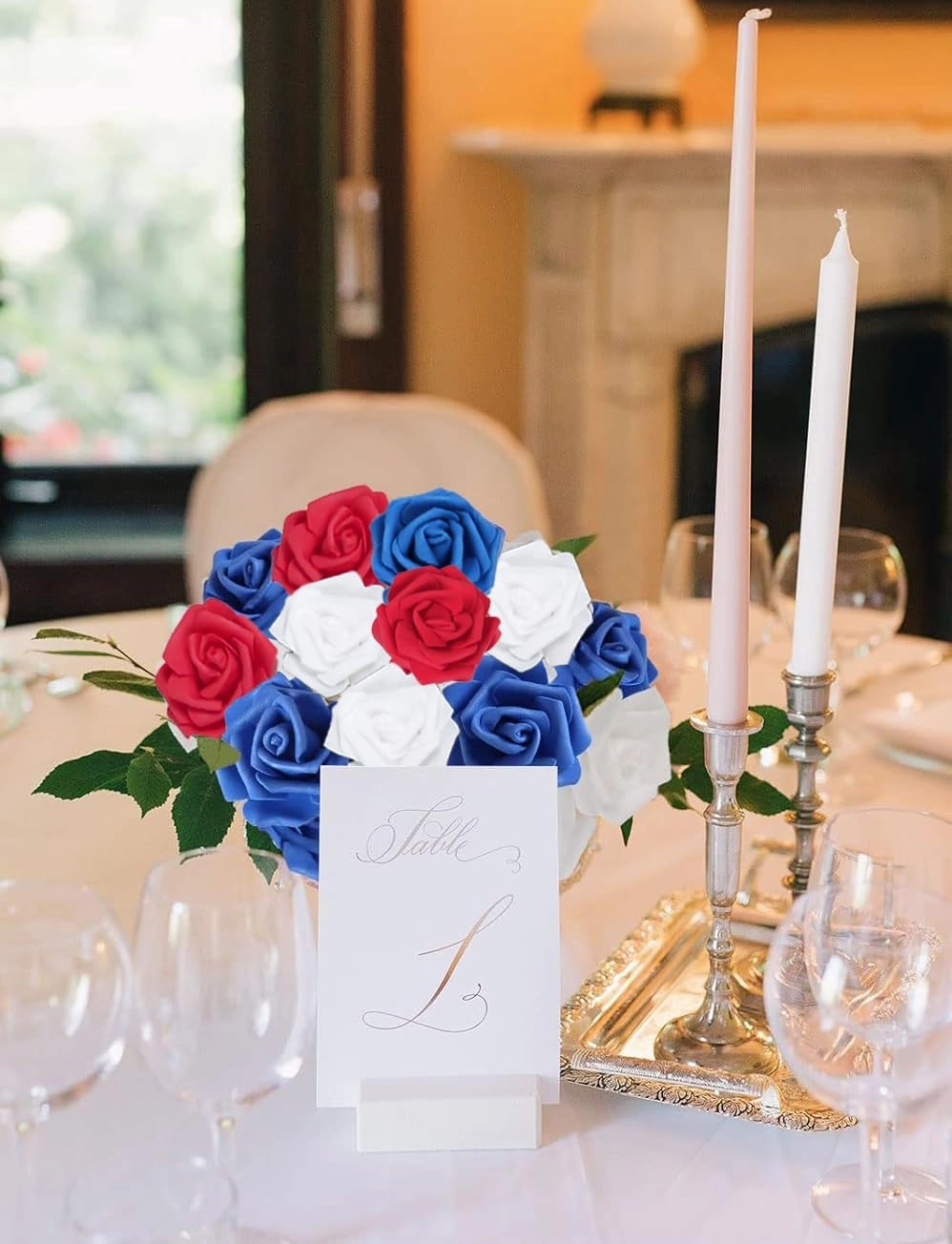 100pcs White Foam Roses Heads,3inch Blue Faux Flowers Red Artificial Rose Stemless Fake Flower Bulk for DIY Crafts,Cake Decoration Wedding,Baby Shower Flower Centerpieces(White,Red&Blue)