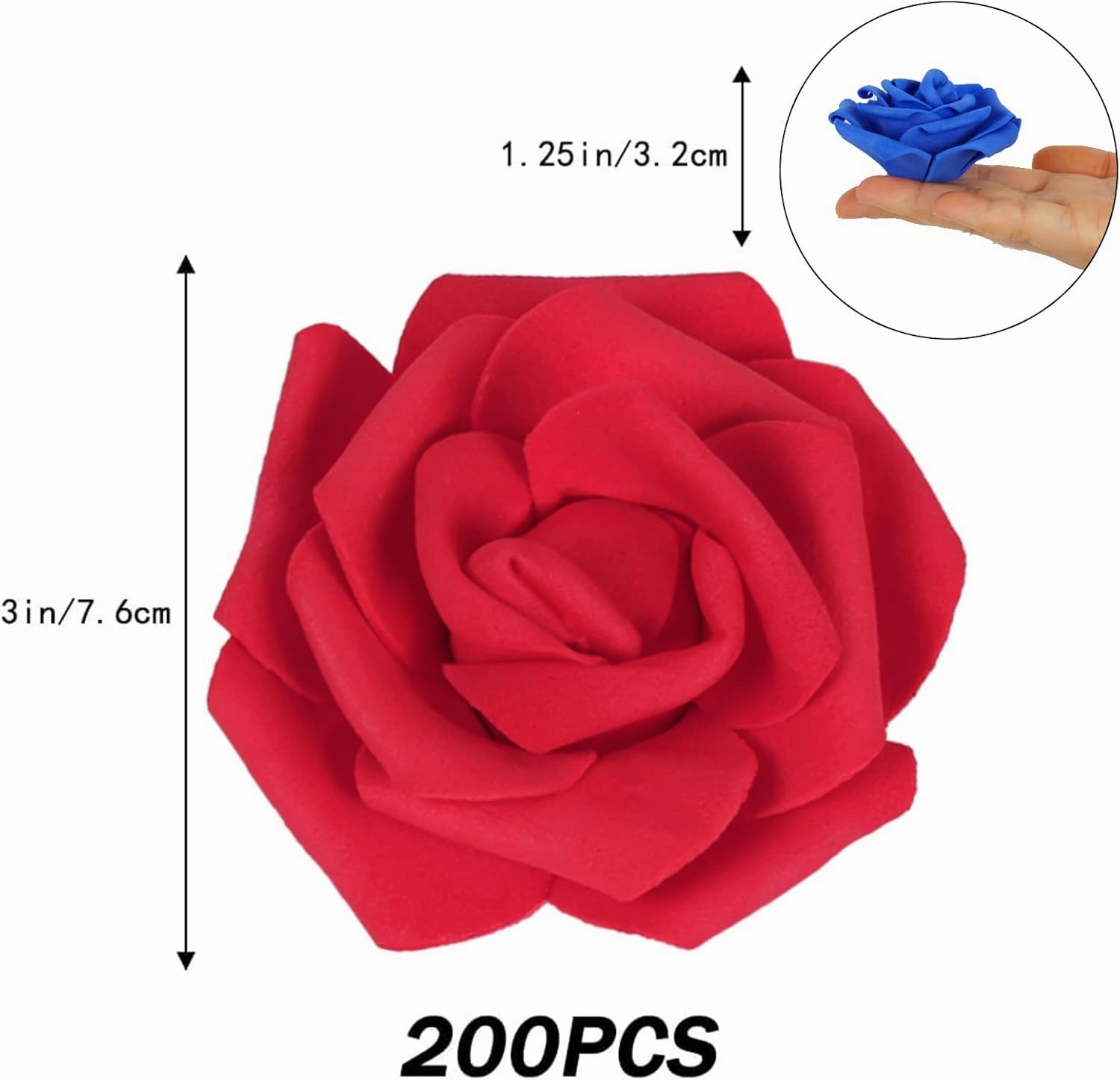 100pcs White Foam Roses Heads,3inch Blue Faux Flowers Red Artificial Rose Stemless Fake Flower Bulk for DIY Crafts,Cake Decoration Wedding,Baby Shower Flower Centerpieces(White,Red&Blue)