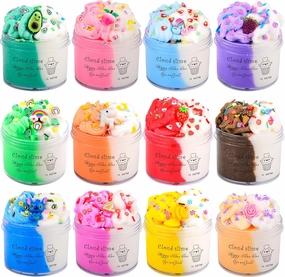 12 Pack Cloud Slime Kit Two-Toned Fidget Toy, Educational Slime Toys, Birthday Gifts Prize Party Favors for Girl Boys Kids 6 7 8 9 10 11 12
