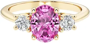 14K Solid Gold Oval Lab Grown Pink Sapphire and Diamond 3 Stone Ring, 1.50 Carats, 8x6mmSeptember Birthstone, Birthday, Engagement, Anniversary, Wedding Jewelry Gift for Women, Sizes 4-10