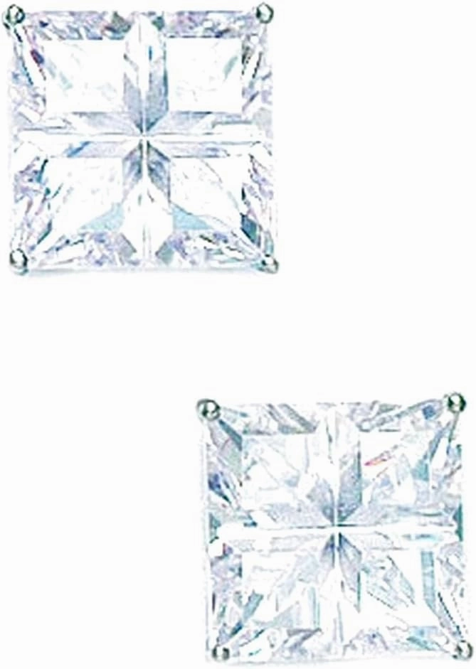 14k White Gold 10x10mm 4 Segment Square CZ Simulated Diamond Basket Set Earrings Stud Earring for Women