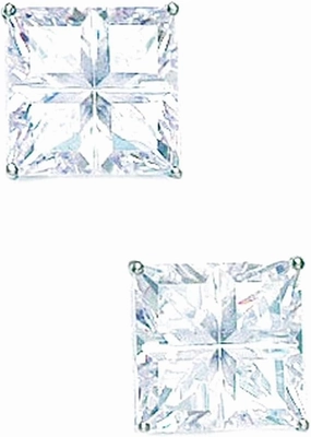 14k White Gold 10x10mm 4 Segment Square CZ Simulated Diamond Basket Set Earrings Stud Earring for Women
