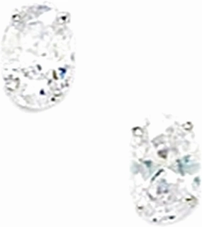 14k White Gold 6x6mm Oval CZ Simulated Diamond Basket Set Earrings Stud Earring for Women