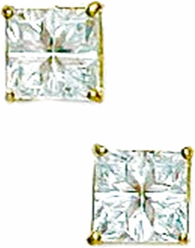 14k Yellow Gold 5x5mm 4 Segment Square CZ Simulated Diamond Basket Set Earrings Stud Earring for Women