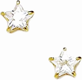 14k Yellow Gold 5x5mm Star CZ Simulated Diamond Basket Set Earrings Stud Earring for Women