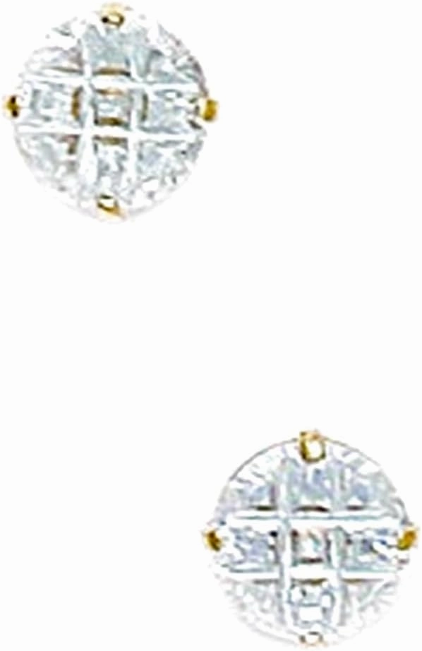 14k Yellow Gold 6mm 9 Segment Round CZ Simulated Diamond Basket Set Earrings Stud Earring for Women