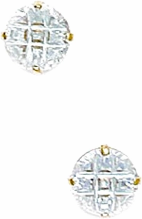 14k Yellow Gold 6mm 9 Segment Round CZ Simulated Diamond Basket Set Earrings Stud Earring for Women