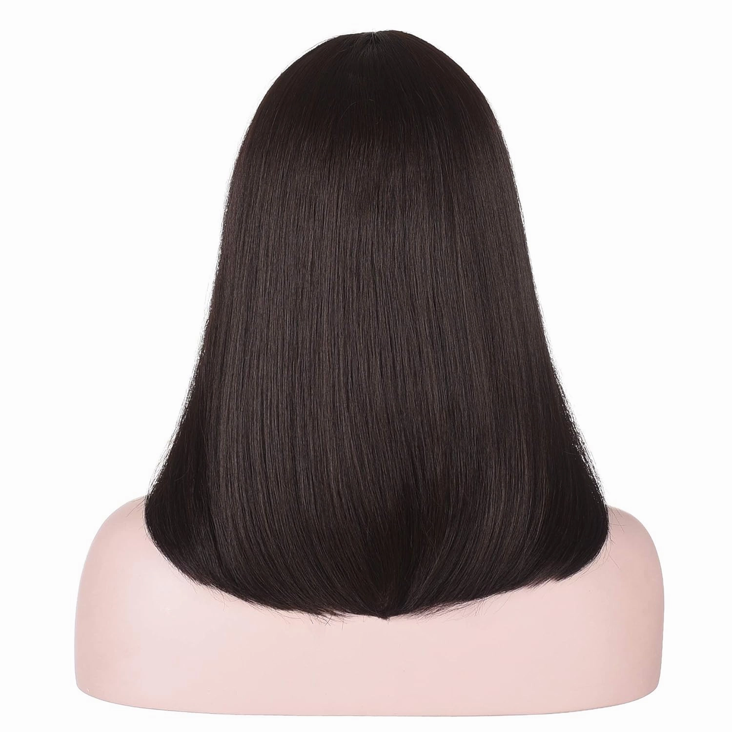 15 Inch Short Straight Dark Brown Bob Wig with Bangs | Natural Heat Resistant Synthetic Hair for Women Daily Wear (Brown)