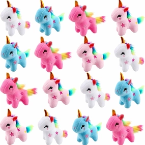 16 Pack Mini Plush Unicorn Toys Small Stuffed Unicorn Cute Plush Unicorn Keychain Stuffed Animal Toys Bulk for Christmas Birthday Wedding Party Favors, 4 Colors