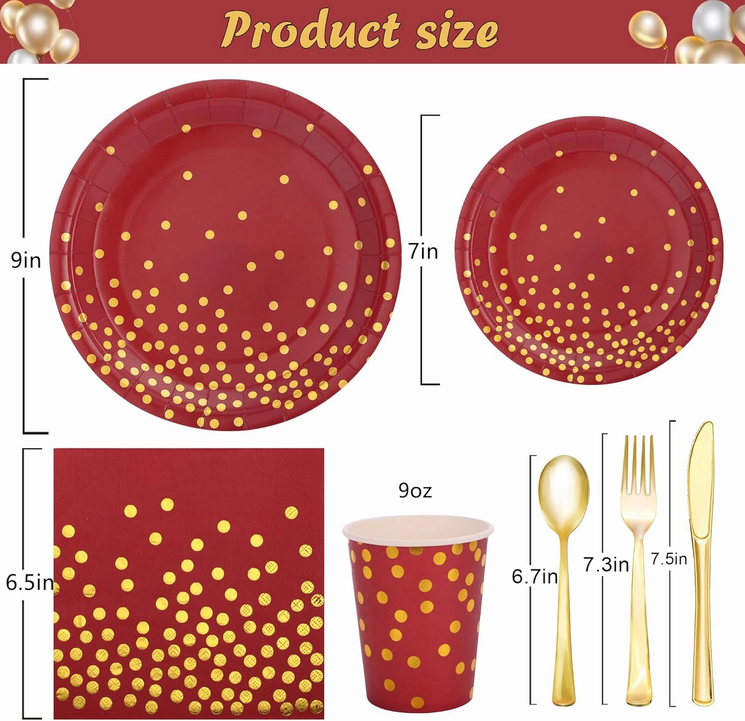175 PCS Burgundy and Gold Party Supplies - Burgundy Plates and Napkins Sets Serve 25 Guests - Maroon and Gold Paper Plates for Birthday Wedding Graduation Party Decorations
