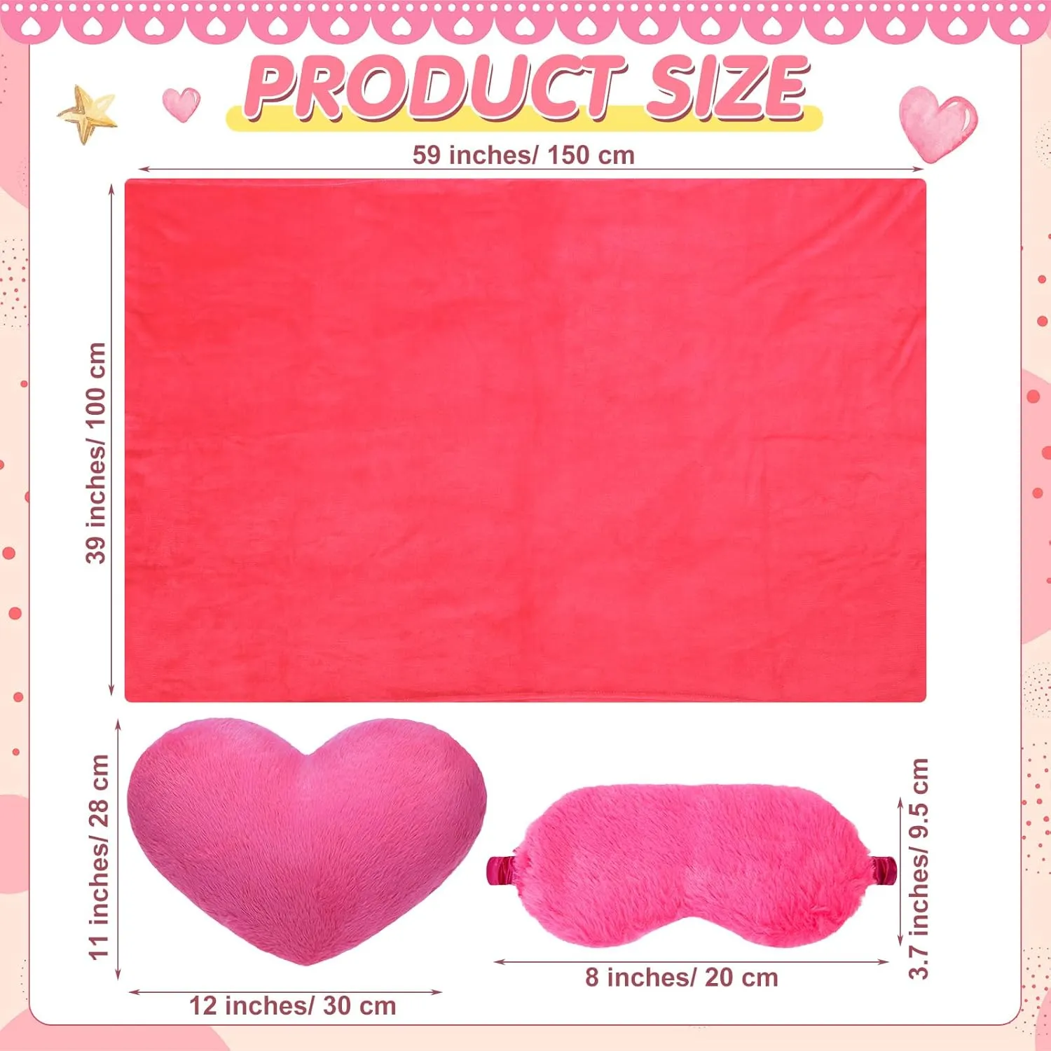 18 Pcs Kids Sleepover Party Supplies Set for Girls Fleece Soft Blankets Fluffy Heart Throw Pillow Plush Sleep Eye Mask for Spa Camping Birthday Favors(Rose Pink)
