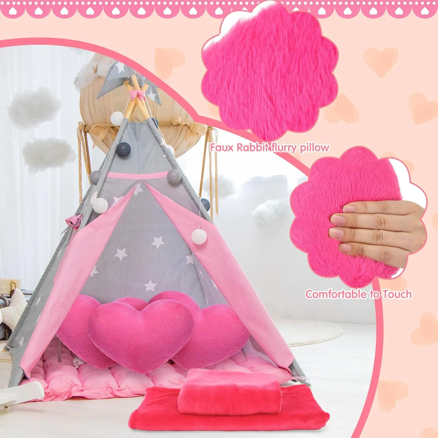 18 Pcs Kids Sleepover Party Supplies Set for Girls Fleece Soft Blankets Fluffy Heart Throw Pillow Plush Sleep Eye Mask for Spa Camping Birthday Favors(Rose Pink)
