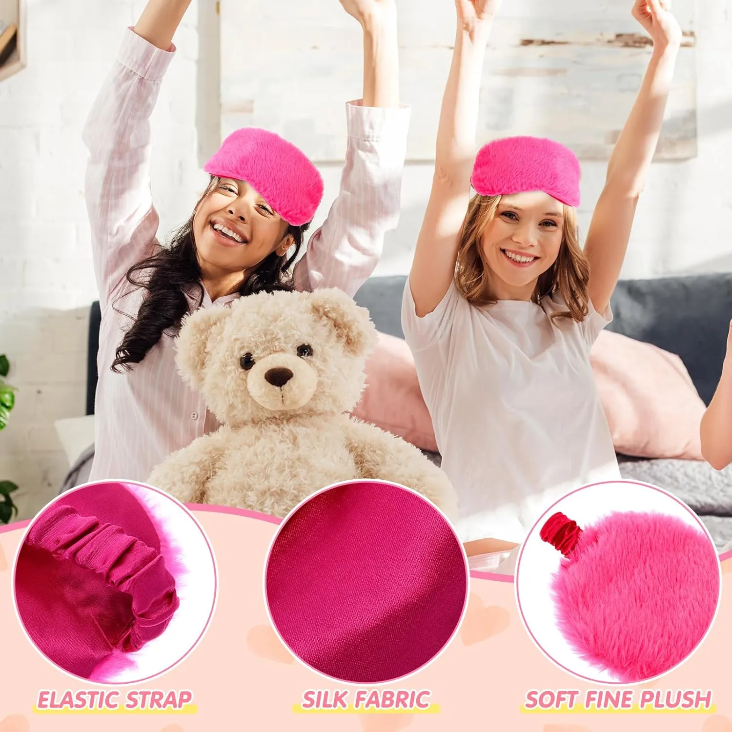 18 Pcs Kids Sleepover Party Supplies Set for Girls Fleece Soft Blankets Fluffy Heart Throw Pillow Plush Sleep Eye Mask for Spa Camping Birthday Favors(Rose Pink)