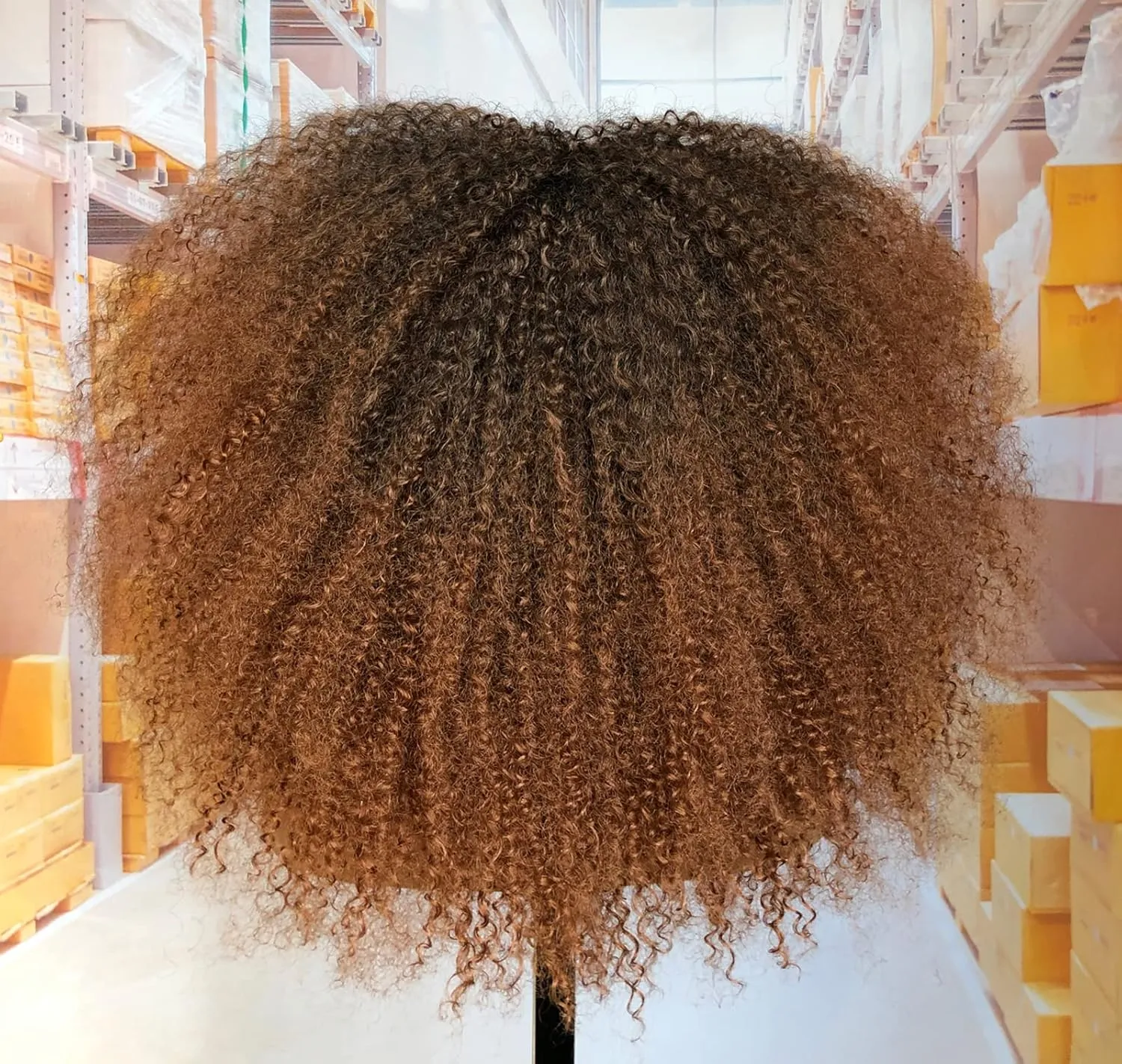 18Inch Long Curly Wig With Bangs for Black Women Afro Bomb Kinky Curly Wig Fluffy and Soft Synthetic Hair（Black to Brown）