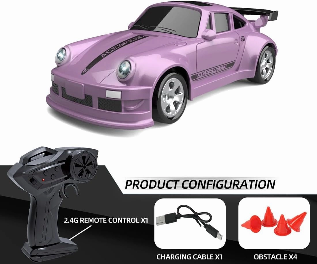 1/64 Scale Drift RC Car with Roadblock, 2.4GHZ Mini Racing Drift RC Car Model, 4WD Racing Mini Cars for Adult Enthusiasts