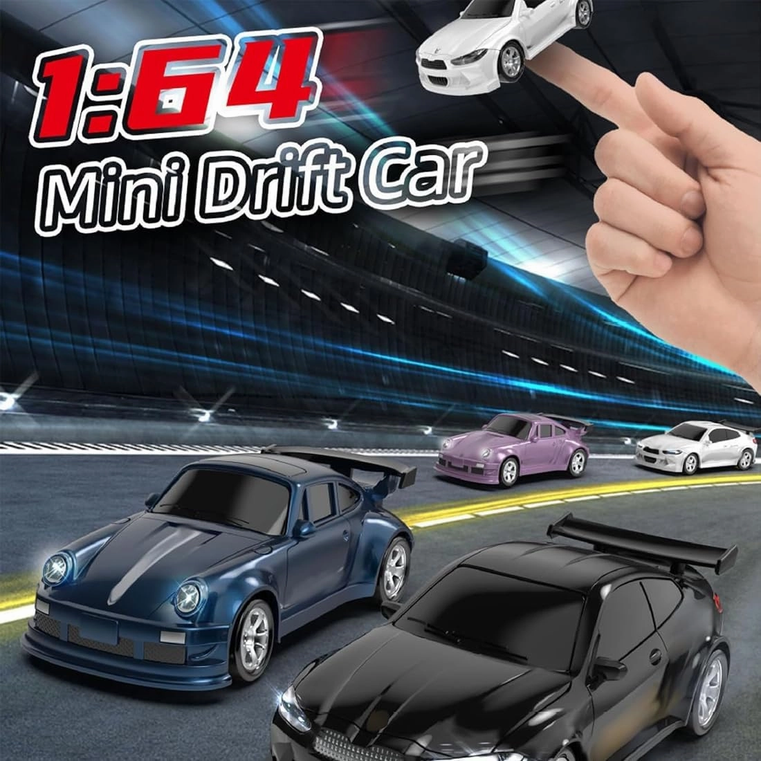 1/64 Scale Drift RC Car with Roadblock, 2.4GHZ Mini Racing Drift RC Car Model, 4WD Racing Mini Cars for Adult Enthusiasts