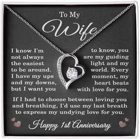 1st Anniversary Necklace for Wife from Husband 1 Year Anniversary Jewelry for Her Women Forever Love Pendant Standard Box 14k White Gold Finish