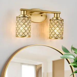 2 Light Bathroom Light Fixtures, Modern Farmhouse Vanity Light,Gold Bathroom Lights Over Mirror,Crystal Vanity Lighting Fixtures for Bathroom,Powder Room