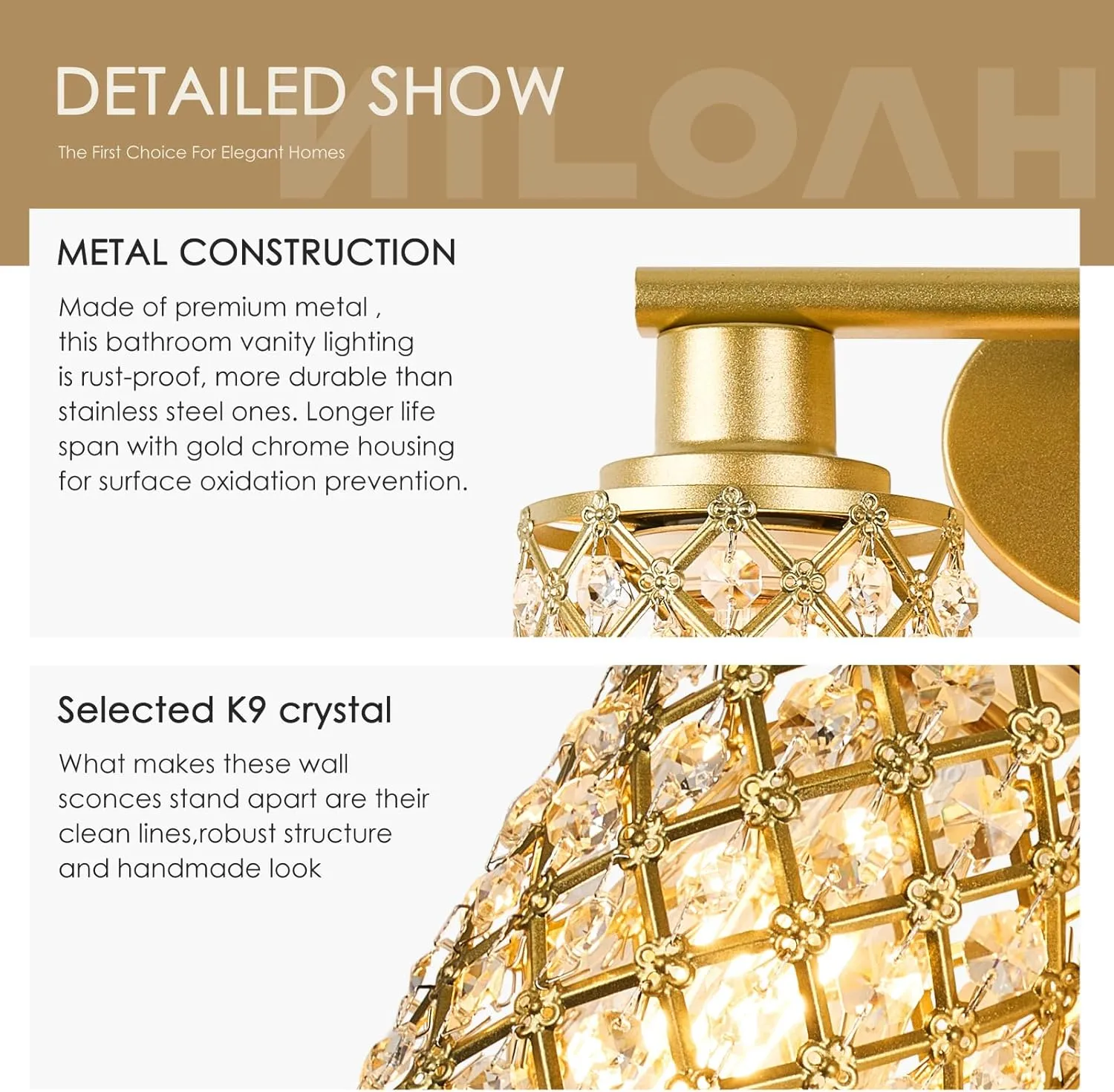 2 Light Bathroom Light Fixtures, Modern Farmhouse Vanity Light,Gold Bathroom Lights Over Mirror,Crystal Vanity Lighting Fixtures for Bathroom,Powder Room