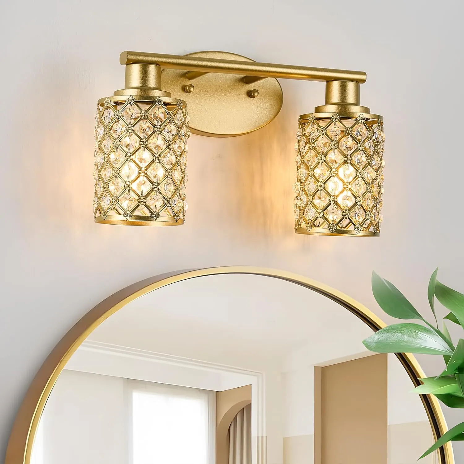 2 Light Bathroom Light Fixtures, Modern Farmhouse Vanity Light,Gold Bathroom Lights Over Mirror,Crystal Vanity Lighting Fixtures for Bathroom,Powder Room