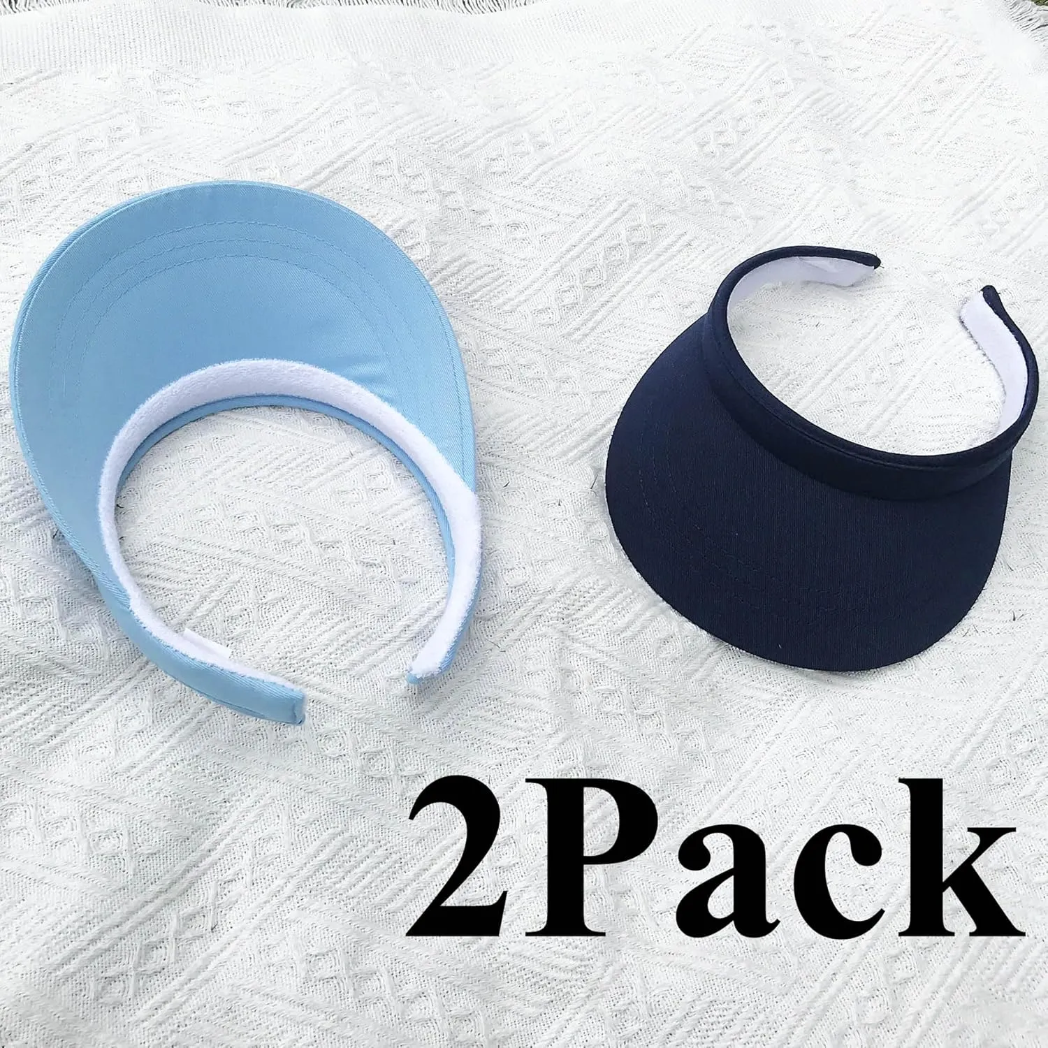 2 Pack Visor Women Men Sun Hat Clip On Visors Adjustable Sport Wide Brim Cap