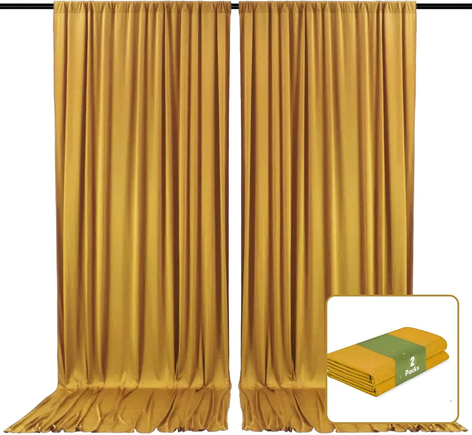 2 Panels Gold Backdrop Curtain, 10 x 7 Feet Background Curtains for Parties, Weddings, Baby Showers, Bachelorette Halloween, Christmas Birthday Party Photoshoot Backdrop Curtains Decorations