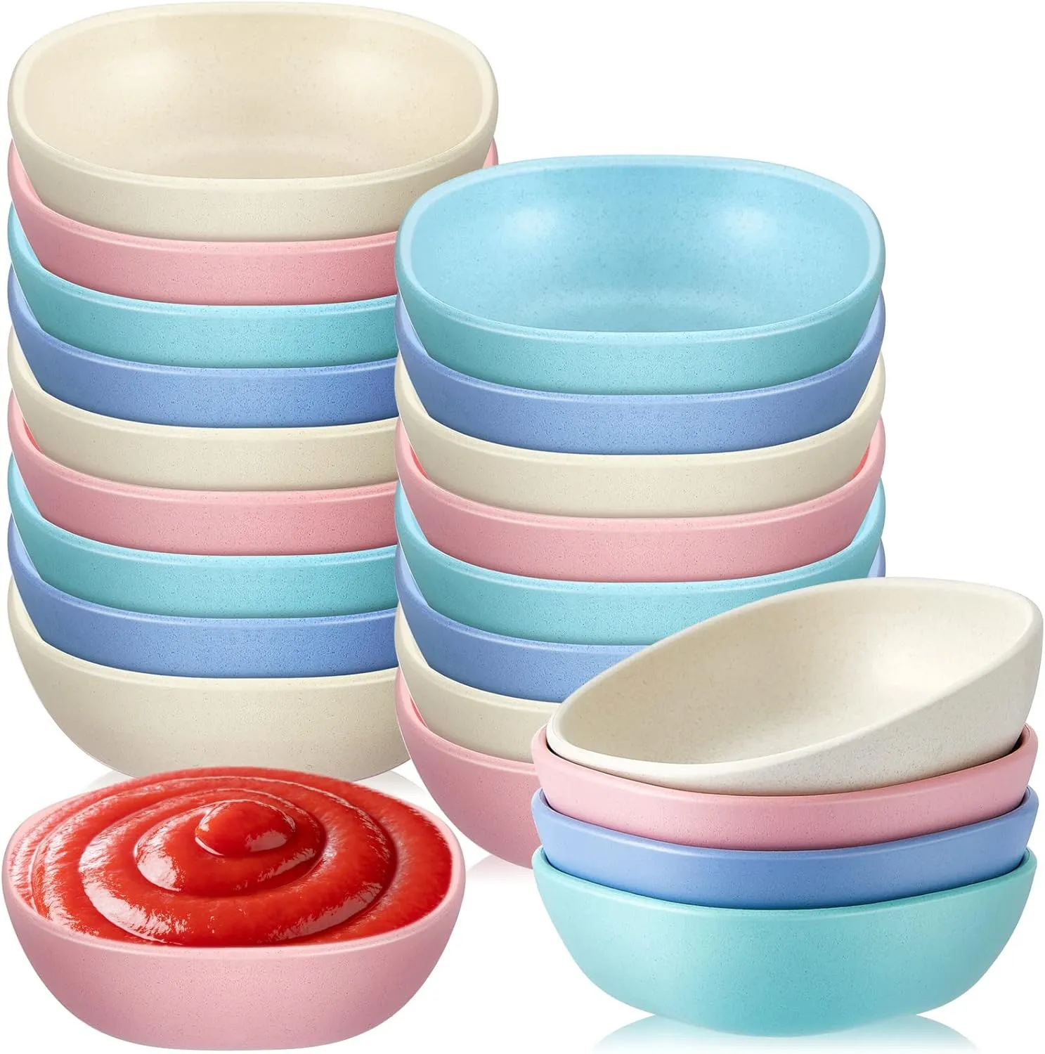 20 Pcs 4.5 oz Wheat Straw Small Dessert Bowls Mini Dipping Bowls Stacked Pinch Bowls Bamboo Fiber Seasoning Dishes Unbreakable Dipping Saucers for Cooking Prep Snack Ketchup Sauce Mustard