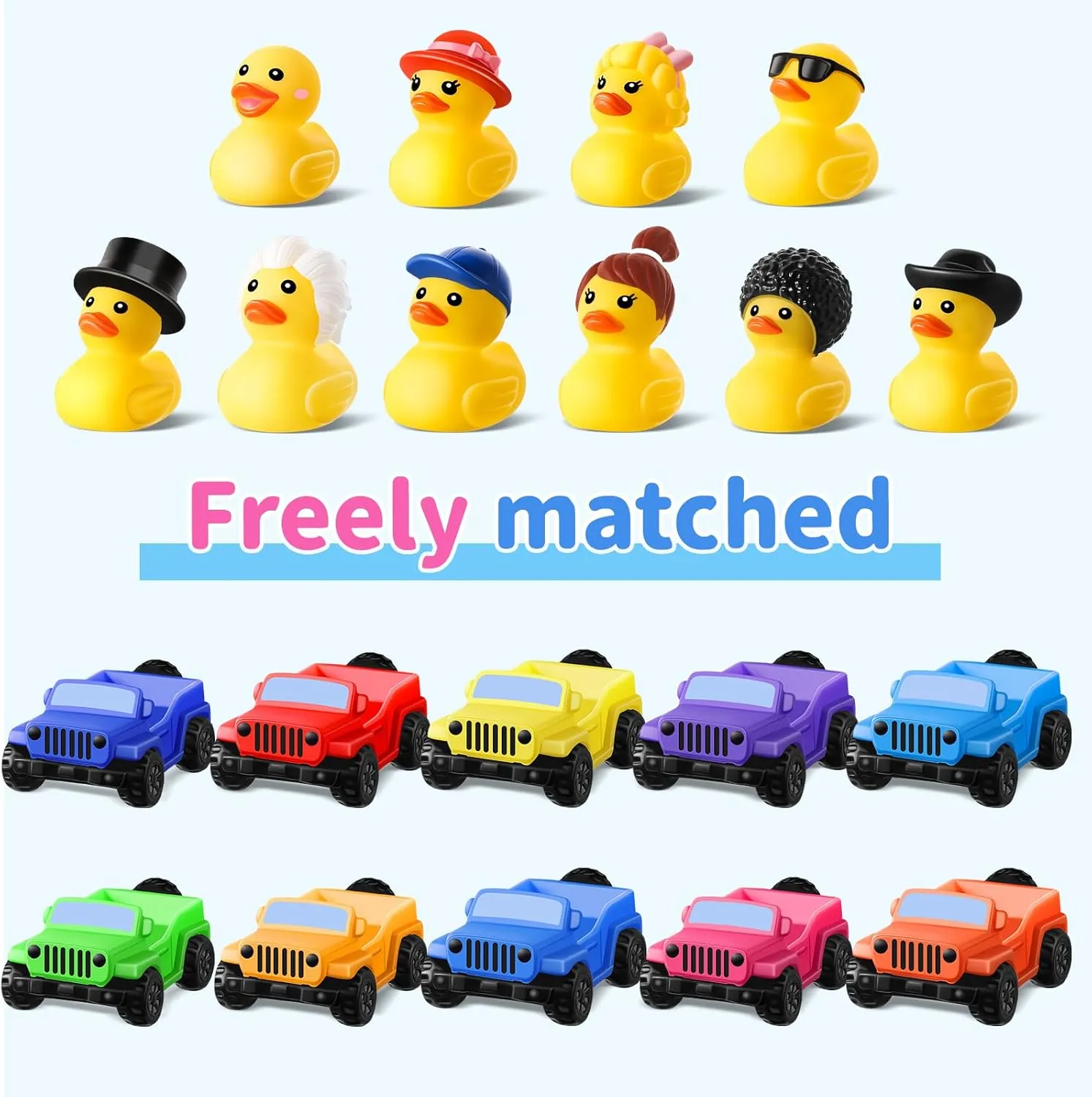 20 Pcs Jeep Ducks Rubber Ducks, 2.8 Inch Jeep Ducks for Ducking, 10 Rubber Ducks Assortment with 10 Jeeps, Ducks for Jeeps Collection, Birthday Gifts Party Favors, Baby Bath Toy