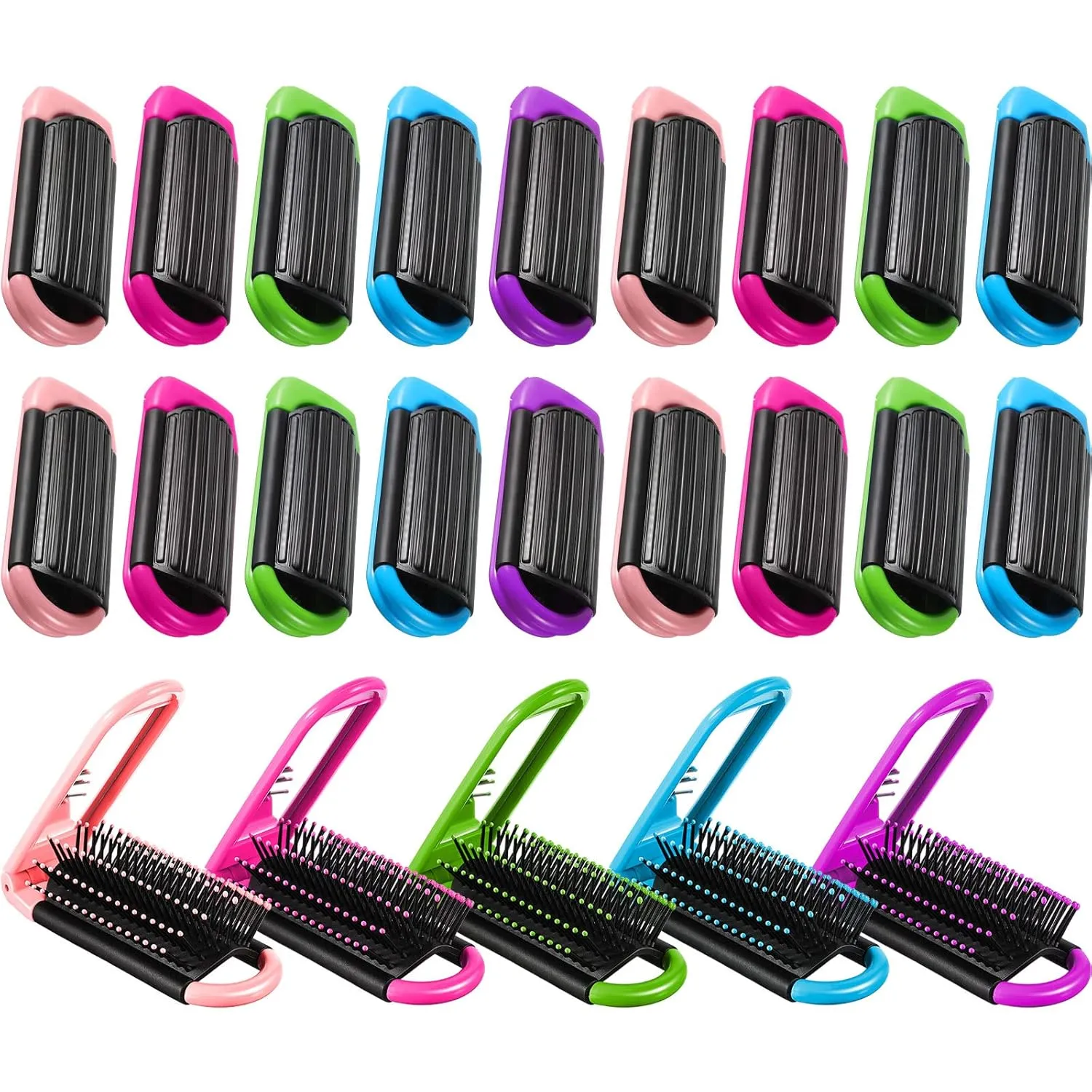20 Pieces Travel Hair Brush Portable Folding with Mirror Mini Compact Hair Comb Collapsible Colorful Pocket Square Massage Brush for Family, School, Car, Bag