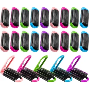 20 Pieces Travel Hair Brush Portable Folding with Mirror Mini Compact Hair Comb Collapsible Colorful Pocket Square Massage Brush for Family, School, Car, Bag