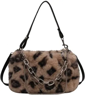 2022 New Leopard Print Plush Shoulder Cross-body Bag Fashion Chain One-shoulder Armpit Tote Y2K Purse Hobo Bag