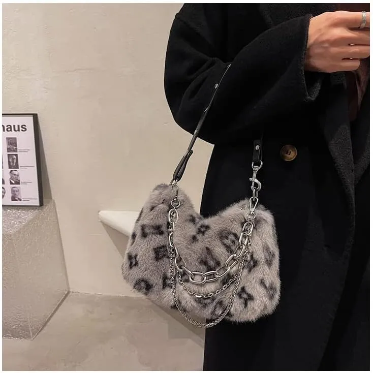 2022 New Leopard Print Plush Shoulder Cross-body Bag Fashion Chain One-shoulder Armpit Tote Y2K Purse Hobo Bag