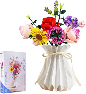 2023 Flower Bouquet Building Kit, 11 Artificial Flowers Building Toys, 530 PCS Flower Building Blocks with Vase, Botanical Collection for Home Decoration, Gifts for Women Mother Kids 6 Ages