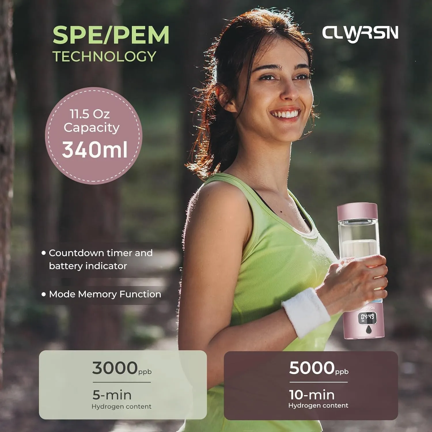 2025 Hydrogen Water Bottle Generator-Portable Hydrogen Water Ionizer Machine-SPE/PEM Technology-Athletic Performance & Hydration System-Alternative to Hydrogen Water Pitcher(Pink)