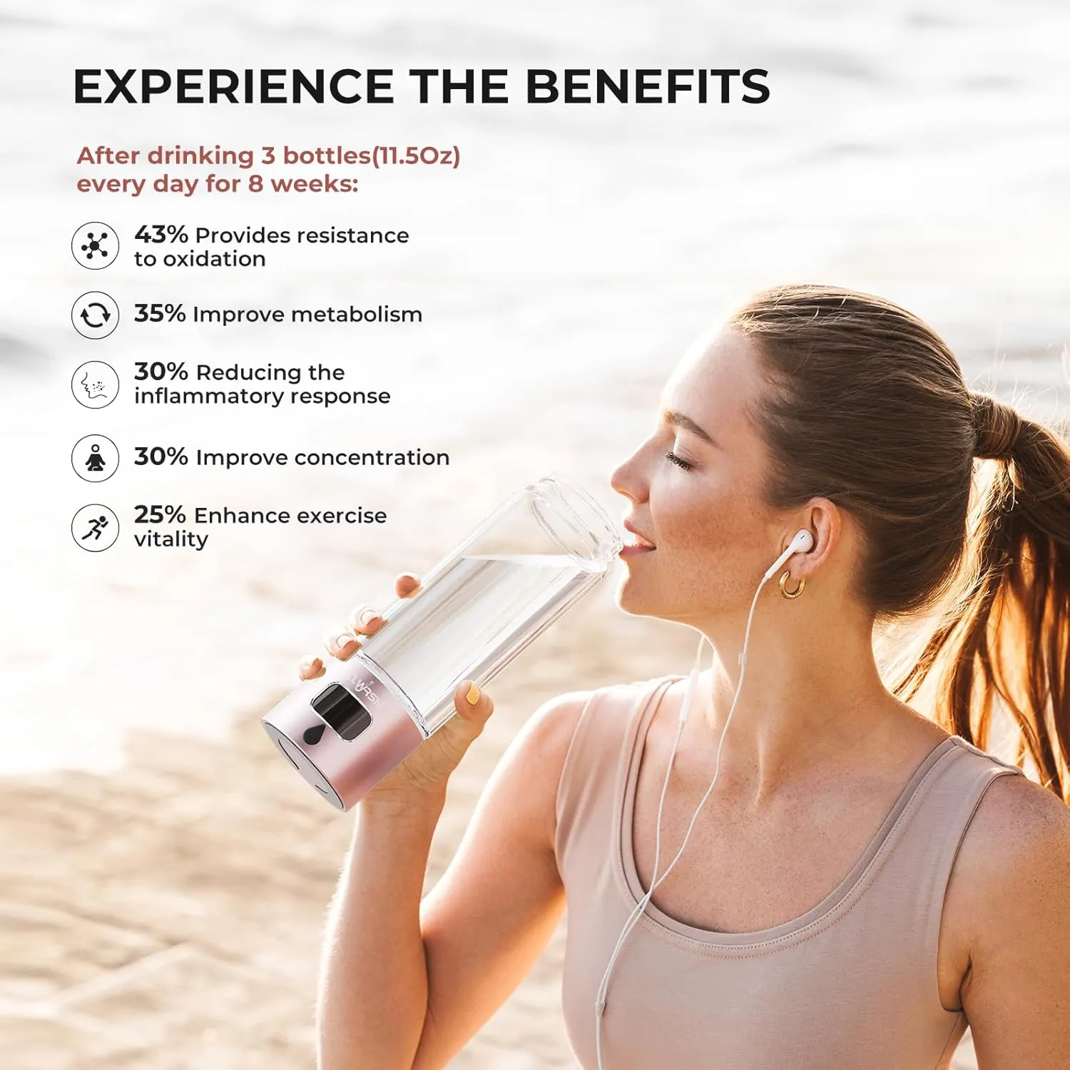 2025 Hydrogen Water Bottle Generator-Portable Hydrogen Water Ionizer Machine-SPE/PEM Technology-Athletic Performance & Hydration System-Alternative to Hydrogen Water Pitcher(Pink)