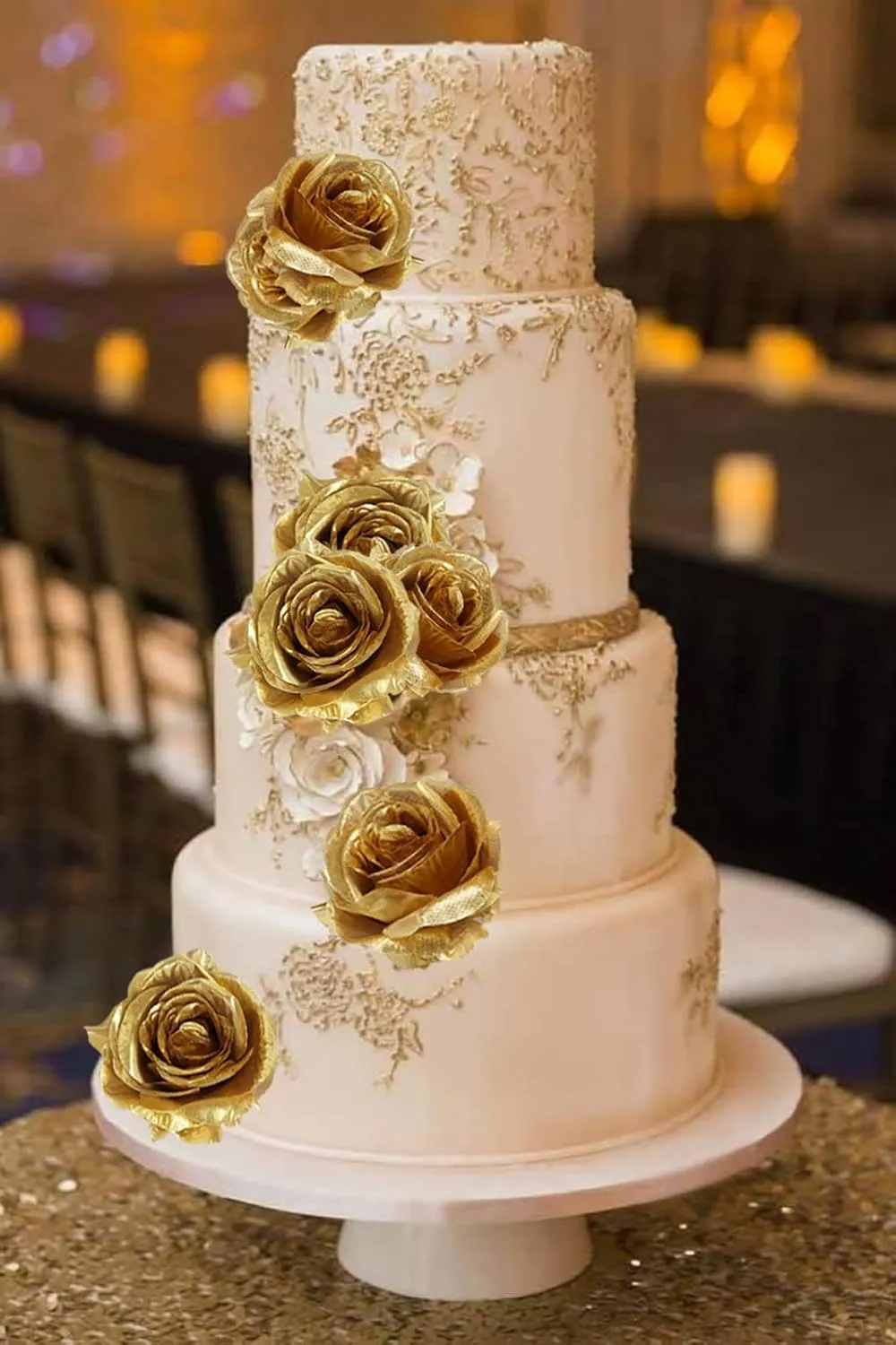 20pcs Gold Roses Artificial Flowers Fake Roses Real Looking Silk Flowers Bulk Big Faux Roses with Stems for Wedding Centerpieces Table Home Party Decorations Bridal Floral Arrangements (Gold)