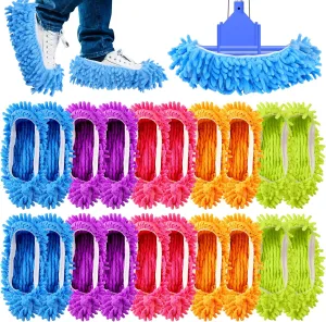 20PCS Mop Socks for Floor Cleaning, Washable Reusable Mop Shoes, Microfiber Shoes Cover Cleaning Slippers, Multi Function Soft Dusting Slippers for Women Men House Office Bathroom Kitchen