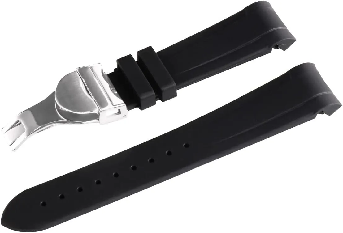 22mm watchband Black Waterproof Soft Silicone Rubber Wrist Watch Band Silver Gold Clasp Buckle for Tudor Strap