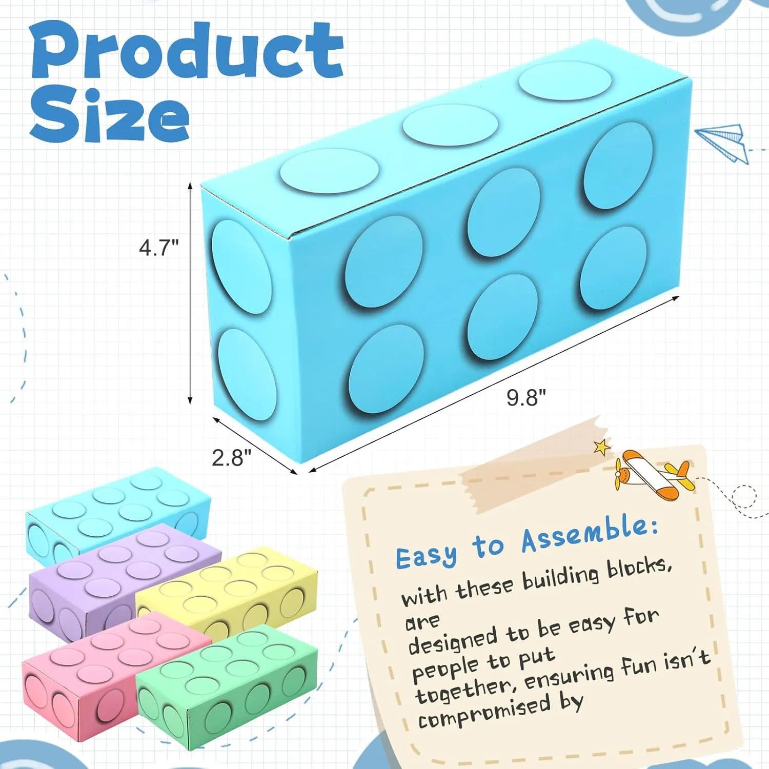 24 Pack Cardboard Building Blocks, Colorful Paper Building Bricks 9.8" x 4.7" x 2.8" for Kids Birthday Stacking Game Party Favors(Macaron Color)