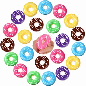 24 Pcs Rainbow Donut Stress Balls Stress Relief Donut Squeeze for Kids Slow Rising Party Supplies 2 x 0.8 Inches Fake Squeeze Doughnut for Birthday Party Favors