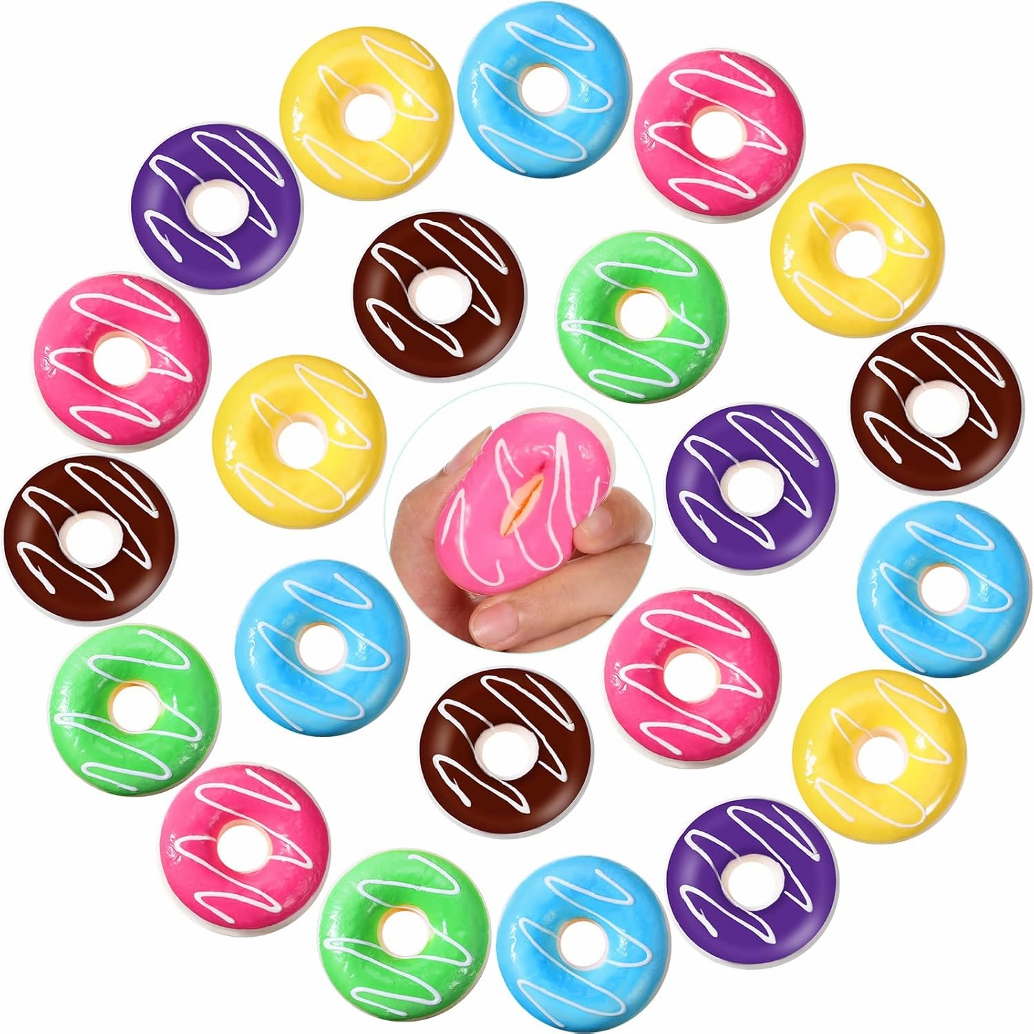24 Pcs Rainbow Donut Stress Balls Stress Relief Donut Squeeze for Kids Slow Rising Party Supplies 2 x 0.8 Inches Fake Squeeze Doughnut for Birthday Party Favors