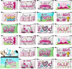 24 Pieces Golf Makeup Bags Bulk Golfers Canvas Cosmetic Gift Bags Purse Organizer Zipper Cosmetic Pouch Portable Travel Toiletry Pouch for Women Men Gifts, 7 x 4 Inch