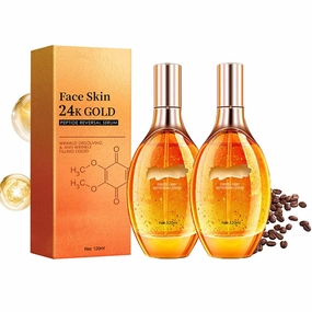 24K Gold Peptide Reversal Essence, Anti Aging Anti-Wrinkle Facial Serum, 24K Gold Serum for Face Moisturize, Shrink Pore, Lift Firming, Fine Lines, for Mature and Dry Skin 120ml (2Pcs)