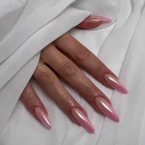 24pcs Cosmetic Nail Set, Almond Shape, Shiny Rose Mauve Color for women or girls, energetic fake nails