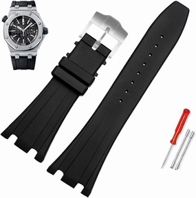 28mm Black Soft Silicone Rubber Watch Strap Bracelet Wristband for AP Royal Oak Watchband Belt 40mm 42mm (Color : 10mm Gold Clasp, Size : 28mm)