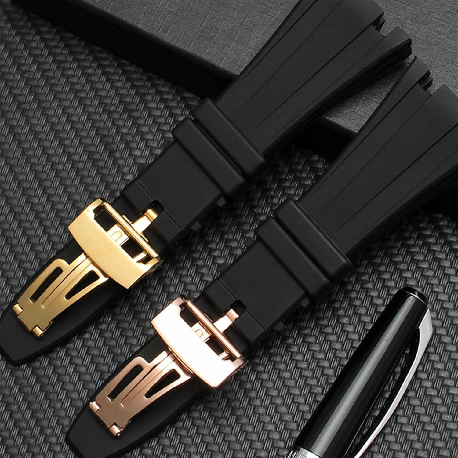 28mm Black Soft Silicone Rubber Watch Strap Bracelet Wristband for AP Royal Oak Watchband Belt 40mm 42mm (Color : A- Black Gold, Size : 28mm)