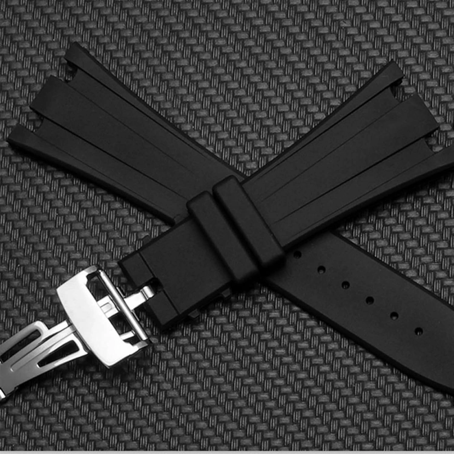 28mm Black Soft Silicone Rubber Watch Strap Bracelet Wristband for AP Royal Oak Watchband Belt 40mm 42mm (Color : A- Black Gold, Size : 28mm)